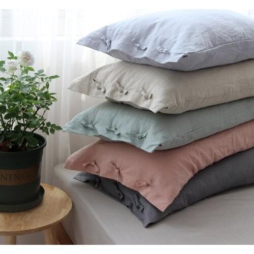 Solid Color Cotton Linen Pillow Case with Bow-knot Pillow Cover Wedding Gift Luxury Pillowcase Decorative Pillowcases 48x74cm