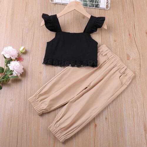 2021 Summer New Girl Suit European and American Style Flying Sleeve Top + Rubber Band Trousers Sports Two-piece Suit