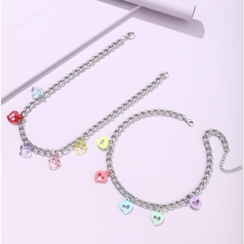 Lost Lady New Colorful Necklace Fashion ING Irregular Heart Bear Pendant Necklace Light Luxury Alloy Jewelry Wholesale Direct