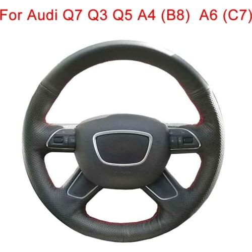 Customized Car Steering Wheel Cover For Audi Q7 2012-2015 Q3 Q5 2013-2016 A4 (B8) A6 (C7) Artificial Leather Steering Wheel Wrap