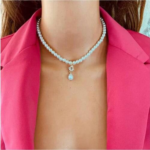 Find Me Bohemia Sweet Imitation Pearl Beaded Rhinestone Pendant Necklace For Women Party Jewelry Gift