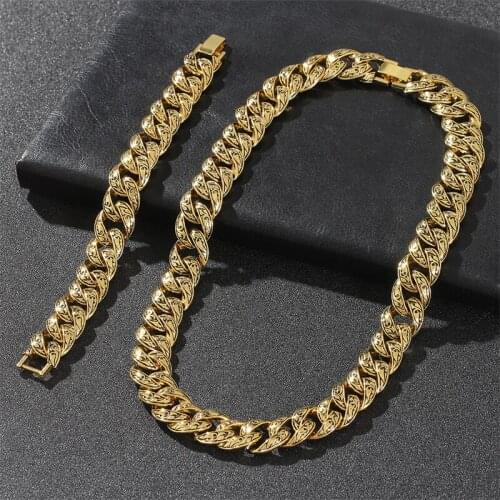 Free Shipping Vintage Pattern Miami Cuban Link Chain 16mm Punk Mens Necklace Anti Allergy Necklace Jewelry Gifts