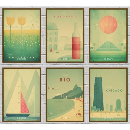 Word City Series Posters HD Minimalist Travel Poster Sticker Kraft Paper Wall Decor Study Bedroom Cafe Bar Art Paintings 42X30cm