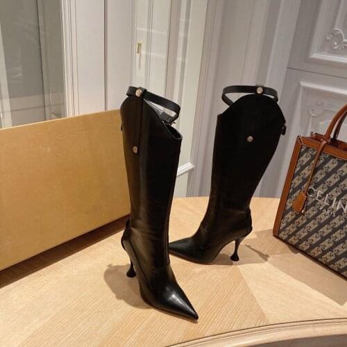 2021 Newest Winter Shoes Woman Knight Boots Genuine Leather Knee High Boots Woman Pointed-Toes Strange Style Boots Bota Feminina