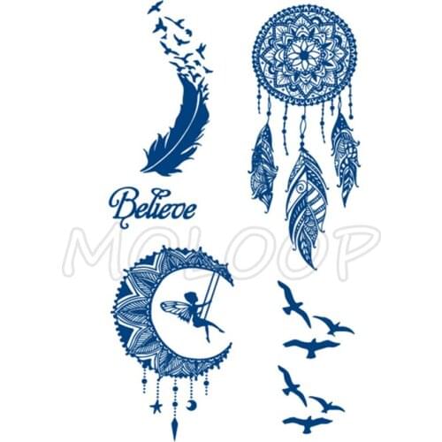 Juice Tattoo Sticker Feather Bird Dreamcatcher Waterproof Temporary Makeup Fake Tattoos for Woman Men Art Lasting To 5 -15 Days