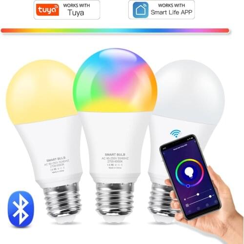 Tuya Bluetooth Led Light Bulb 15W E27 Alexa Google Voice Control Smart Led Lamp RGB CW WW Dimmable Leds Lamp For Room Decoration