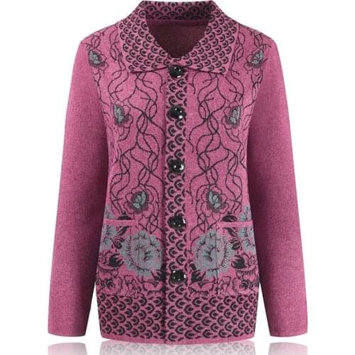 Knitted Sweater Cardigan Jacket Middle-aged and Elderly Womens Sweater 2020 New Autumn Winter Single-breasted Knit Coat Tops