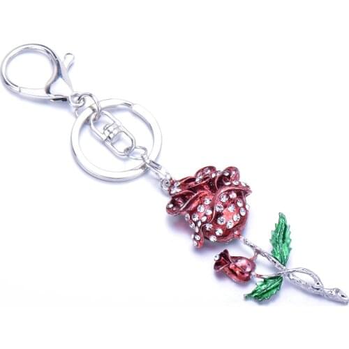 High quality 2 colors Rose love Keychain Charm Crystal Vintage Owl Choker Cute Keychaines Flawless Ornaments Keychain Gift