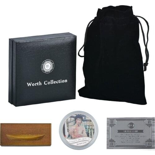WR Original Chinese Coin Bruce Lee Silver Coin with Quality Black Box Commemorative Collecting Coins for Souvenir Gift