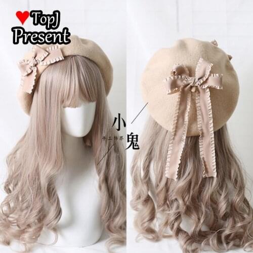 Japanese sweet and lovely Beret Lolita hand made bow autumn and winter warm retro woolen cloth painters hat
