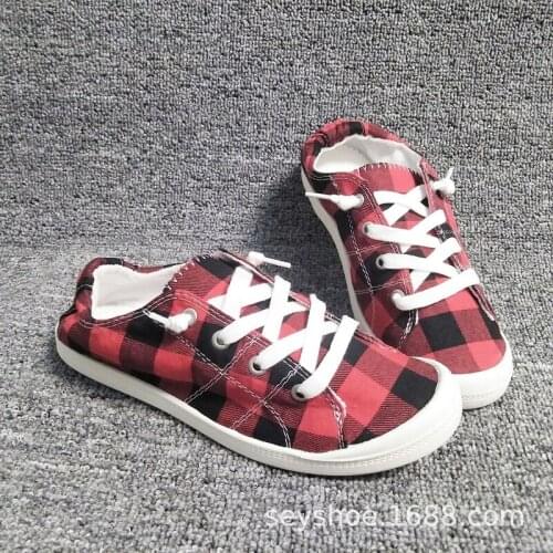 2021 Design Plus Size 43 Womens Shoes Cozy Canvas Flat Towel Lining Female Sneakers Red Plaid Student Hiking Sport Footwear new