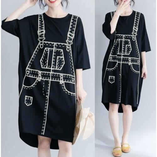 Spring Long Batwing Sleeve Dresses Women Novelty 3D Pattern Print Kawaii Punk Black Loose Knee Length Midi Autumn Dress