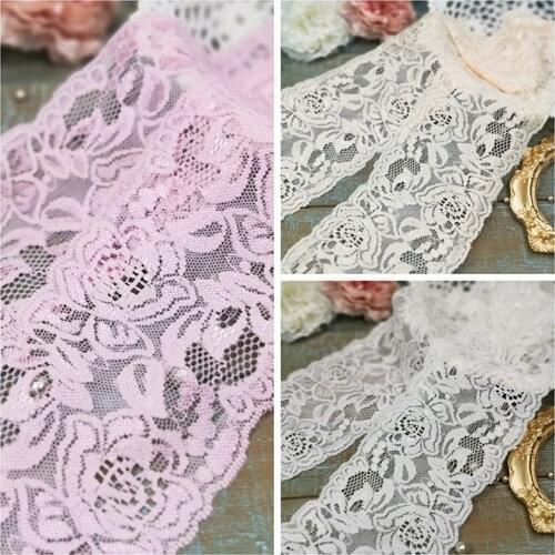 2 Meters 9CM Pink White Apricot High Quality Delicate Lace Trim Ribbon Free Shipping Elastic Embriodered Lace Trim Fabric