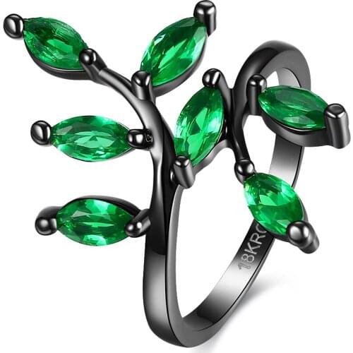 2017 Spring lady gift from lover Mystic black leaf Engagement Rings fashion green blue CZ fine design gift finger Ring Jewelry