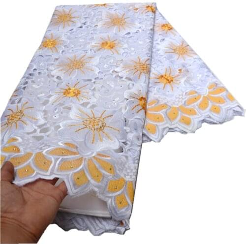 2021 Jen High quality New design Handcut holed swiss voile fabric African embroidery lace fabric with stones for Wedding Clothes