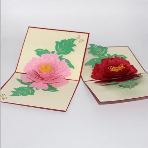 3D Peony Handmade Pop Up Card Greeting & Gift Card in Red Pink Thanks You Cards for Lover Happy birthday Post Cards Wedding Gift