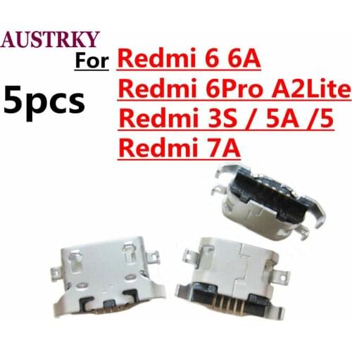 5pcs New Micro USB Plug Charging Port Connector Socket For Xiaomi Redmi 6 6A 6Pro 7A 5 5A 3S