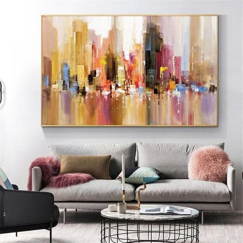 Abstract Building Painting Handmade Oil Painting On Canvas Hand Painted Modern Wall Art Pictures For Living Room Home Decoration