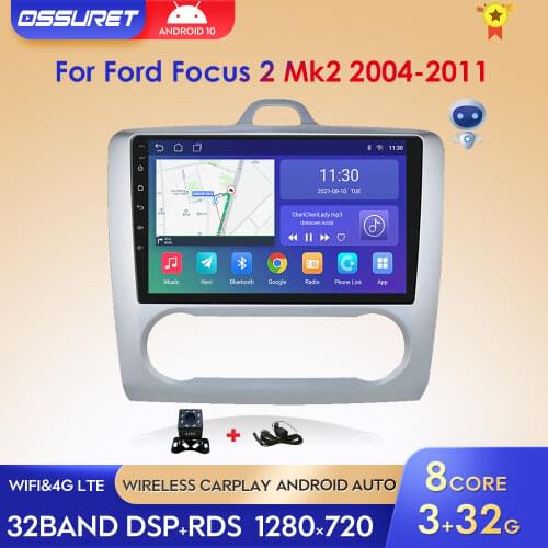 2 DIN 9 Inch Android 10 GPS Navigation Touchscreen Quad-core Car Radio For Focus Ford Exi AT2004 2005 2006 2007 2008 2009-2011