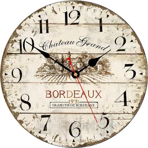 Large Wall Clocks Vintage Retro Old Grape Wine Manor Silent Round Clock 16 Inch Wooden Wall Clock Reloj Cocina