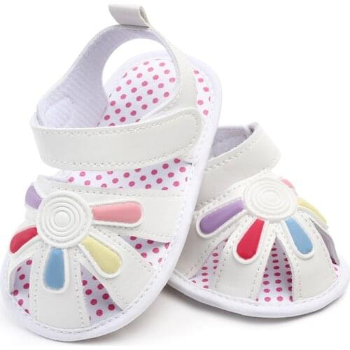 Summer Cute Sunflower Baby Sandals Non-slip Rubber Soft PU Leather Pin White Princess Baby Girl Sandals Toddler Infant Shoes