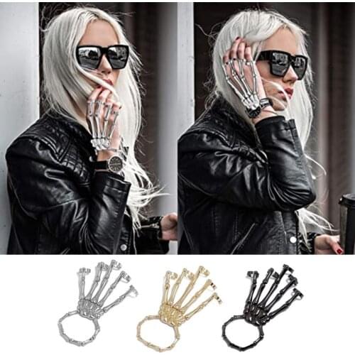 Punk Hand Bone Wrist Bracelet ring one-piece chain Wild Five-finger Hand back jewelry Metal skeleton Decoration Adjustable