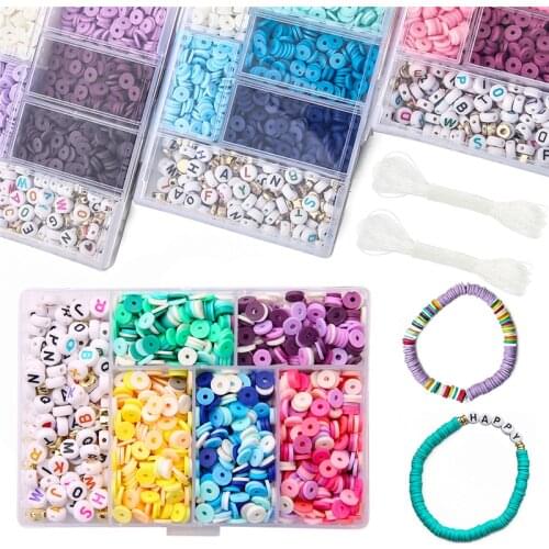 1160Pcs/Set Mix Color 6mm Clay Slice Beads Plastic Acrylic Letter Beads With Elascti Cord For Bracelets Mking Kids Jewelry DIY