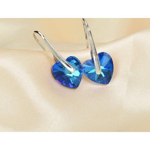 Colorful Blue Crystal Heart Drop Earrings For Women Ear Piercing Jewelry Silver Color Dangle Earring Wedding Party Gift Aretes