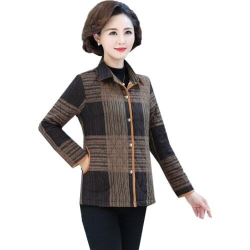 Spring Autumn Middle-Aged Elderly Mothers Thin Jacket Lapel Single-Breasted Lady Blouse Winter All-Match Womens Small Cotton