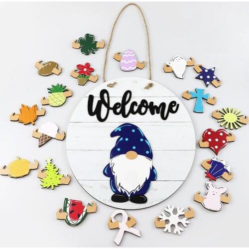 Wooden Seasonal Interchangeable Welcome Wood Hanging Door Sign for Front Door Decor for Housewarming Gifts Christmas Easter