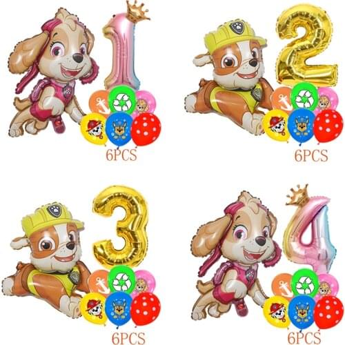 Child Paw patrol balloon lovely Dog Skye Rubble aluminum film numbered balloons boy girl Birthday party decoration balloon set
