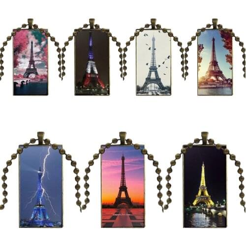 For Women Wedding Bronze Color Glass Cabochon With Rectangle Shaped Pendant Choker Necklace Eiffel Tower Design