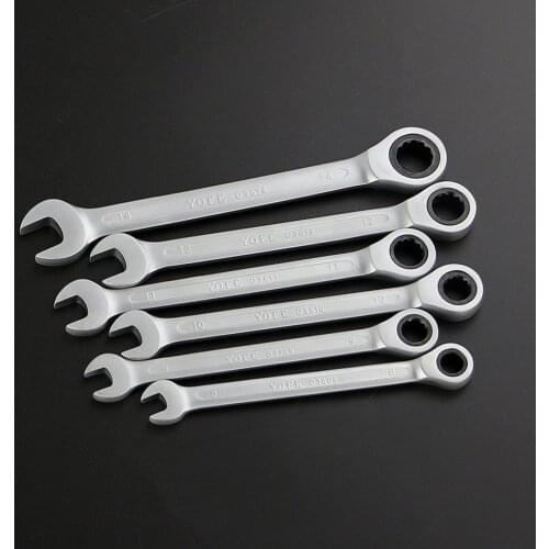 7pcs Stainless Steel Metric Spanner Wrench Ratchet Double-ended Ratcheting Wrench with Plastic Stand Auto Car Repair Tool Set