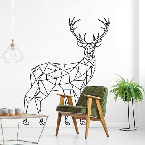 Geometric Scandinavian Deer Reindeer Wall Sticker Living Room Bedroom Nordic Jugle Animal Deer Wall Decal Kids Room Vinyl Art