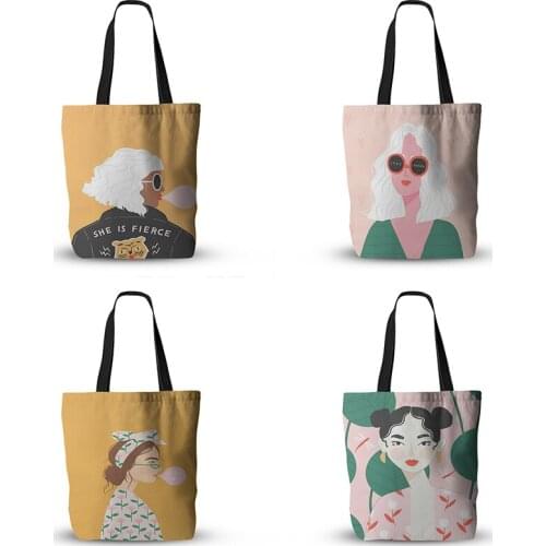 Girl Power Print Canvas Shoulder Tote Bag Handbags for Women Girls Shopping Bag Ladies Beach Shopper Bag Bolsas De Tela