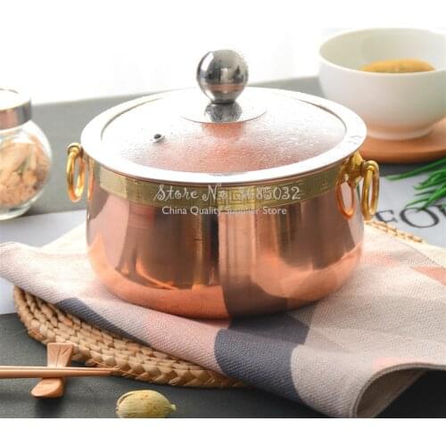 14-18cm Pure Copper Pot with Glass Lid Golden Stew Steam Soup Purple Deep Casserole Steamer Handmade Soup Pot Hot Pots