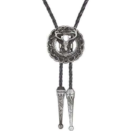 KDG Western Cowboy Zinc Alloy Forest Deer Pendant Necklace Western Cowboy Necklace Genuine Leather Cord