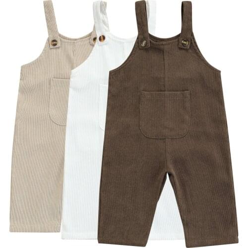 New Baby Romper, Kids Solid Color V-Neck Sleeveless Jumpsuit with Pocket for Spring Fall, Khaki/Coffee/White, 0-3 Years