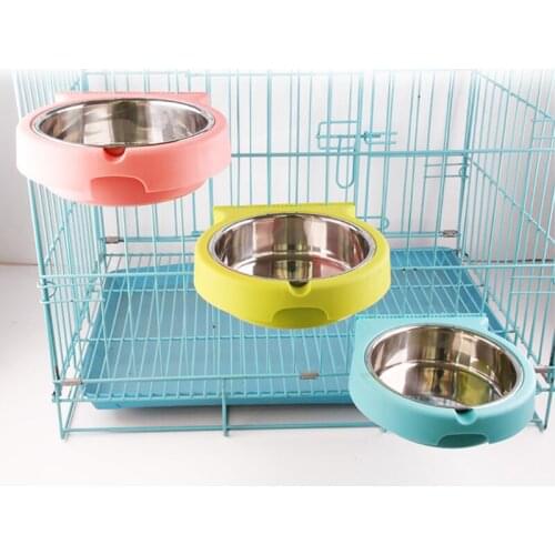 Pet Dog Cat Drinking Water Bowl Feeder For Cage Removable Easy Cleaning Food Water Bowl Hanging Stainless Steel Plastic Cat Bowl