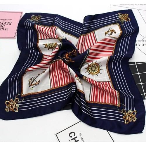 Fashion Women Elegant Vintage Print 50*50cm Square Scarf Hair Tie Band For Business Party Retro Head Neck Silk Satin Scarf