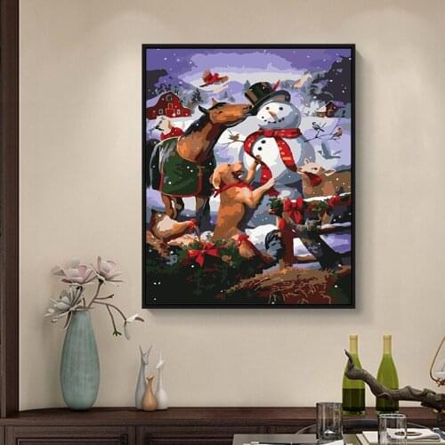 Cartoon Santa Claus holiday gift diy color filling digital oil painting milu deer animal living room decoration painting