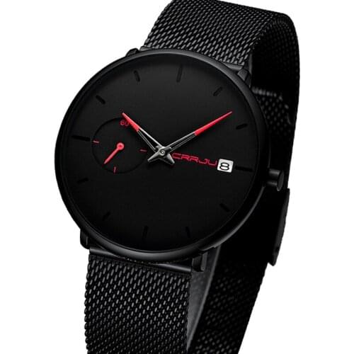 2019 New Mens Watches CRRJU Unique Design Stainless Steel Mesh Strap Luxury Sport Wrist Watch Mens Fashion Casual Date Watches