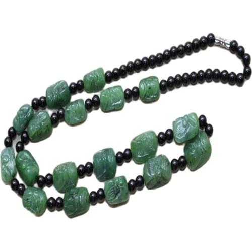Natural Hetian Jade Necklace Seed Material Green Lohan beads Jade Necklace