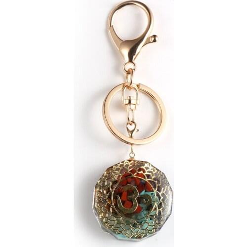 Natural Chip Stone 7 Chakras Orgone Key Rings OM Yoga Pendant Orgonite Energy Balance Healing Car Hanging Decor Keychain Jewelry