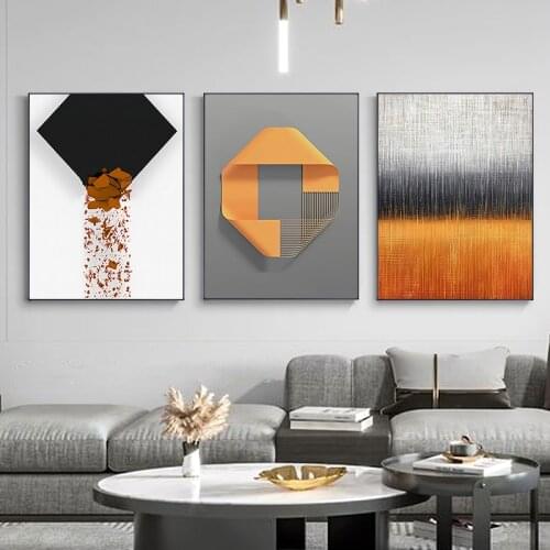 Nordic Creative Lines Wall Poster Orange Canvas Art Painting Abstract Wall Art Print Pictures for Living Room Bedroom Home Decor