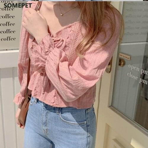 New spring Vintage pink Shirt female Oversize Tops Women long sleeve Girls Blouse Summer Plus Size Women Blouses femme Blusas