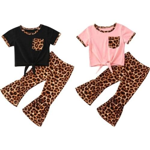 Newborn Infant Baby Girl boy 2Pcs Clothes Set Summer Outfit Short Sleeve Letter T Shirt Top Leopard Pants