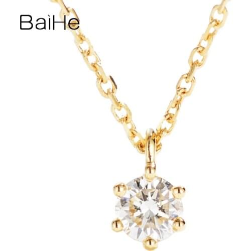 BAIHE Solid 18K Yellow Gold 0.10CT H/SI Natural Diamond Wedding Women Trendy Fine Jewelry Beautiful round diamond Gift Necklaces