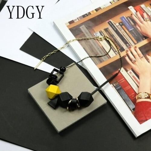 Large Yellow Wooden Beads Pendant Necklace Women Cheap Chinese Jewelry Statement Necklaces Black Chain Fashion Accessories 2019