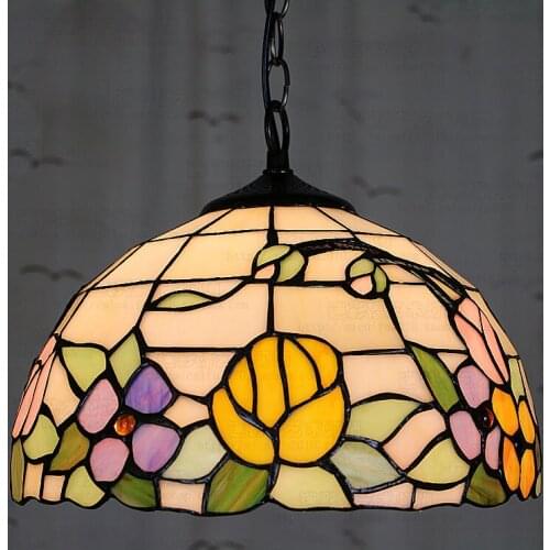 12 Inch Flesh Country Flowers Tiffany pendant light Stained Glass Lamp for Bedroom E27 110-240V
